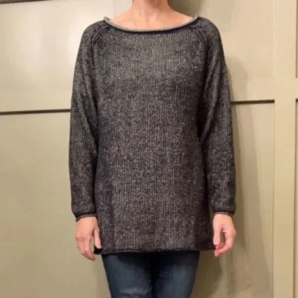 Free People Lenox Tunic Sweater Black & Gray Oversized Cozy Knit Size XS